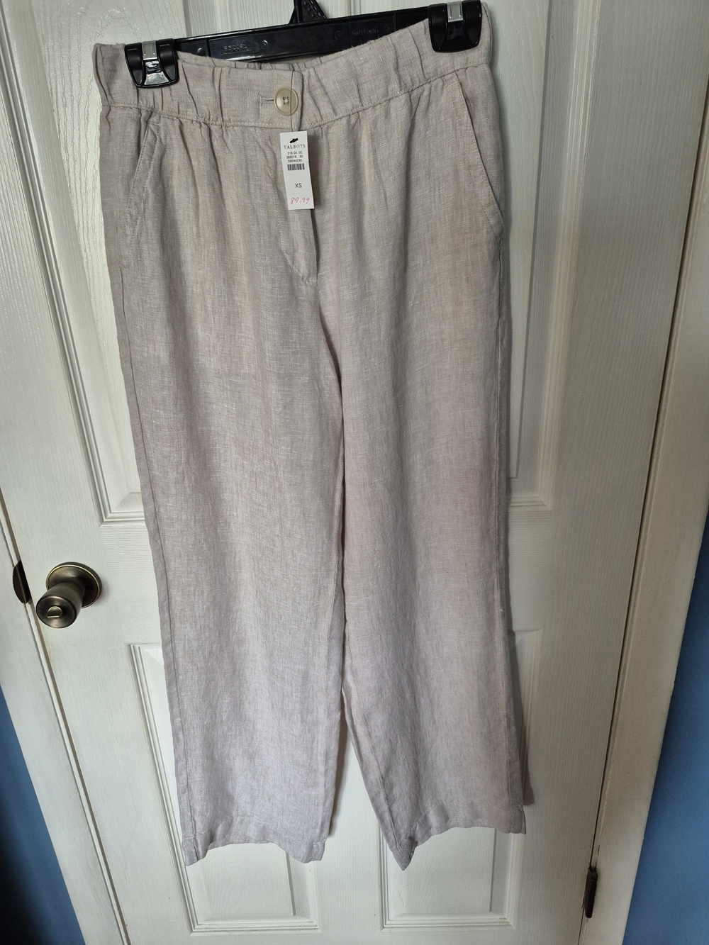 Talbots Light Beige Linen Wide-Leg Trousers with Elastic Waist
